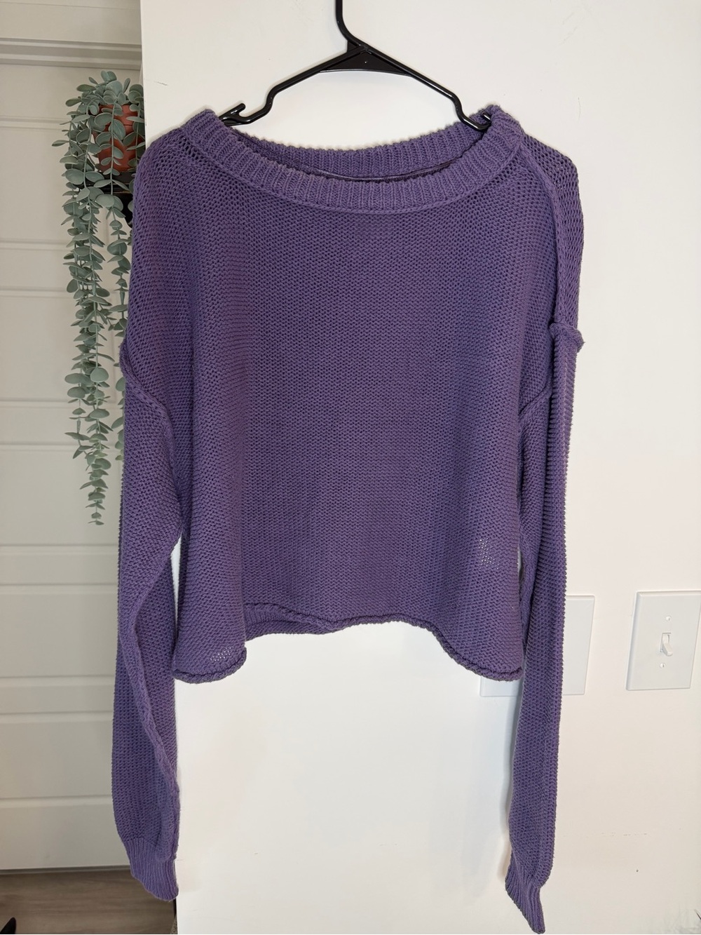 We The Free Free People Purple Distressed Cutout Knit Sweater Women’s S Cotton